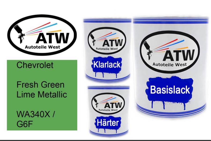 Chevrolet, Fresh Green Lime Metallic, WA340X / G6F: 1L Lackdose + 1L Klarlack + 500ml Härter - Set, von ATW Autoteile West.